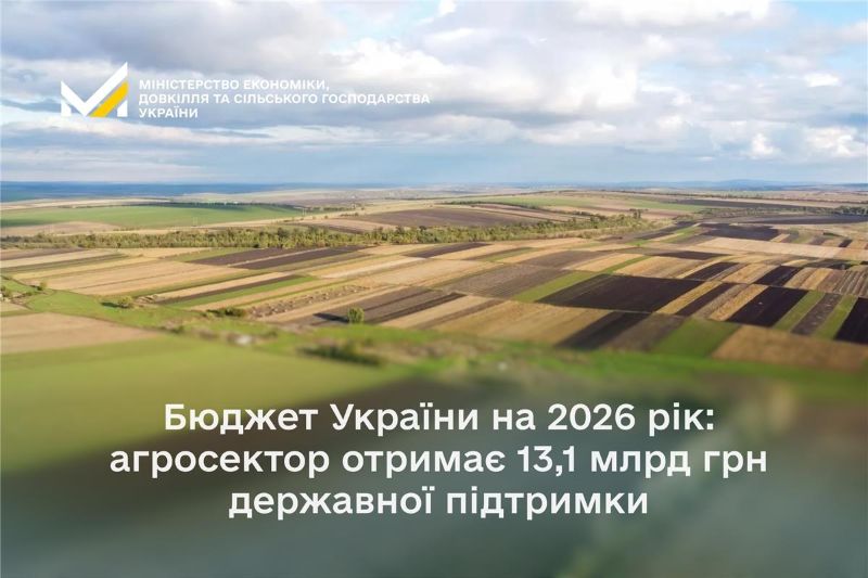  13,1 млрд грн державної підтримки отримає агросектор України у 2026 році