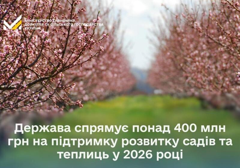  Держава спрямує понад 400 млн грн на підтримку розвитку садів та теплиць у 2026 році