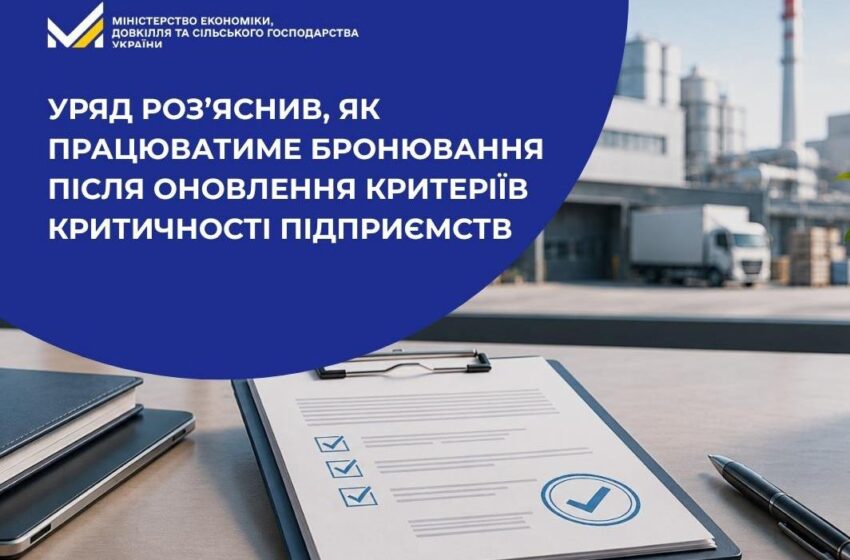  Уряд роз’яснив, як працюватиме бронювання після оновлення критеріїв критичності підприємств